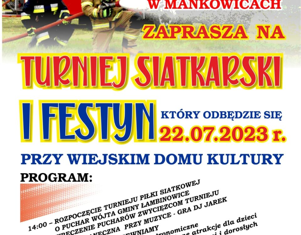 Plakat turnieju siatkarskiego w Mańkowicach